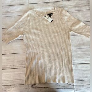 Lane Bryant Cream Ribbed Short Sleeve Sweater Top